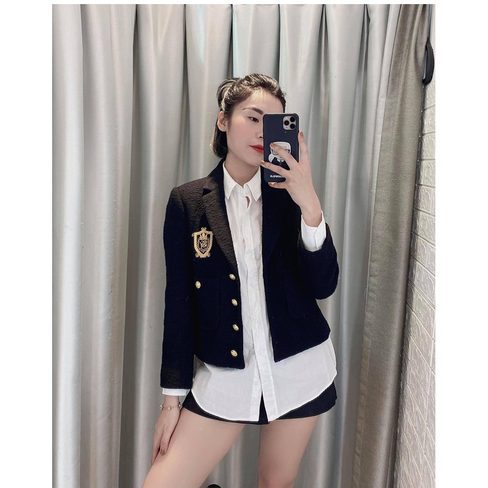BỘ ÁO BLAZER VÀ CHÂN VÁY VẢI DỆT MÀU ĐEN | BigBuy360 - bigbuy360.vn