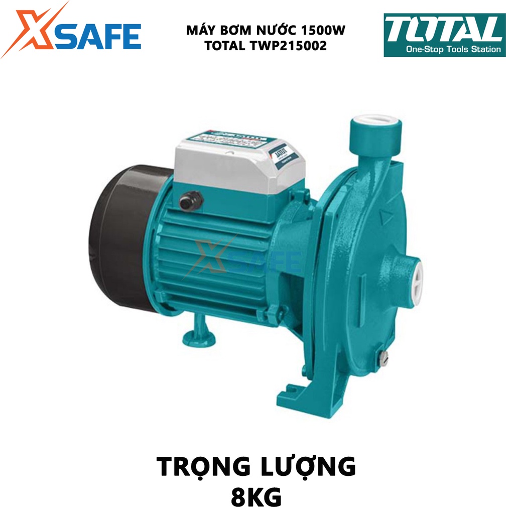 Máy bơm nước TOTAL TWP215002 Máy bơm mini công suất 1.500W(2HP), hút sâu 8m, mô tơ dây đồng, cánh quạt đồng thau - XSAFE