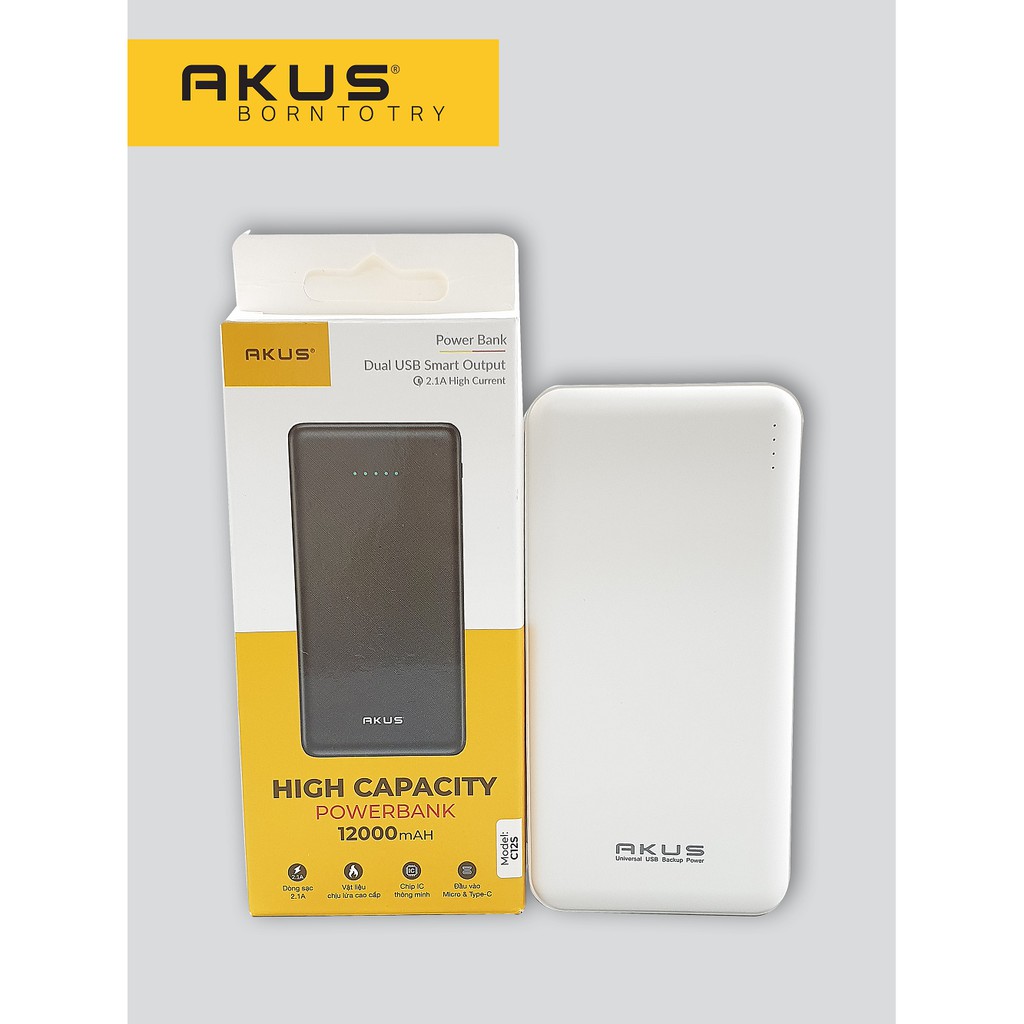 Sạc dự phòng 12000mAh - C12S Hàng chính hãng - Bảo hành 12 tháng - Akus