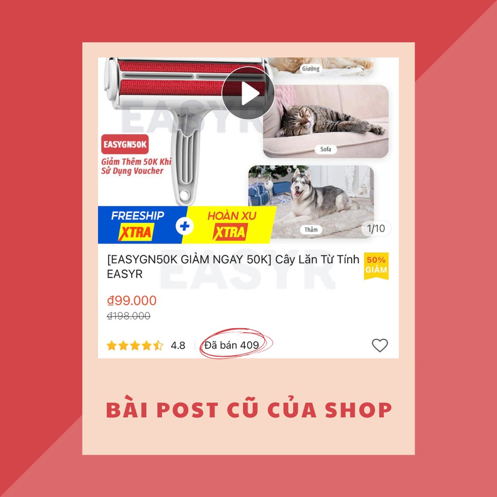 [NHẬN QUÀ 100K] Cây Lăn Lông Từ Tính Tĩnh Điện EASYR [FREESHIP] Lăn Sạch Bụi & Lông Thú Cưng, Bảo Hành Đổi Trả