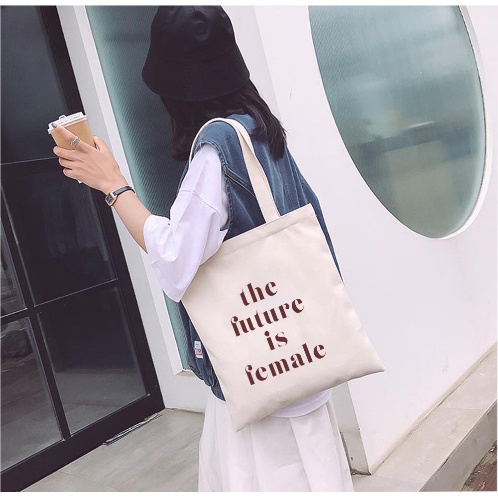 Túi Tote Vải Mộc GINKO Dây Kéo In Hình The Future is Female M05