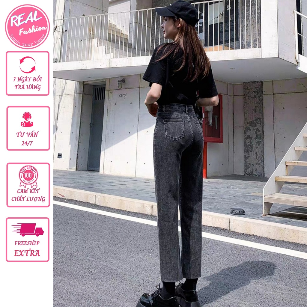 Quần Jean Nữ Ống Đứng 3 Màu, Cạp Cao, Co giãn tốt Real Fashion