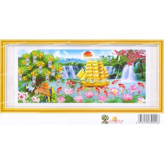 Tranh Thêu Chữ Thập 3D + kết hoa nhựa Thuyền Chở Đầy Vàng DV6014 (KHÁCH TỰ THÊU) KT:126X58CM