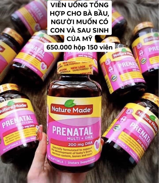 VIÊN UỐNG TỔNG HỢP CHO BÀ BẦU, NGƯỜI MUỐN CÓ CON VÀ SAU SINH CỦA MỸ PRENATAL MULTI + DHA