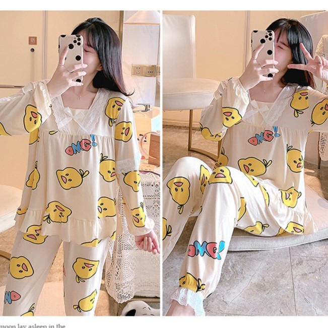 Bộ Đồ Ngủ Nữ Mặc Ở Nhà - Quần Áo Pijama Dài Tay Vải Cotton Co Giãn 4 Chiều Thu Đông Xuân Dễ Thương Ảnh Thật+Video BĐN15 | BigBuy360 - bigbuy360.vn