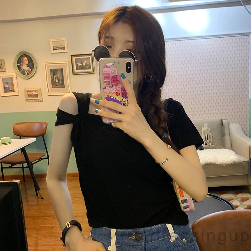 Áo Thun Ngắn Tay Lệch Vai Thời Trang Cho Nữ