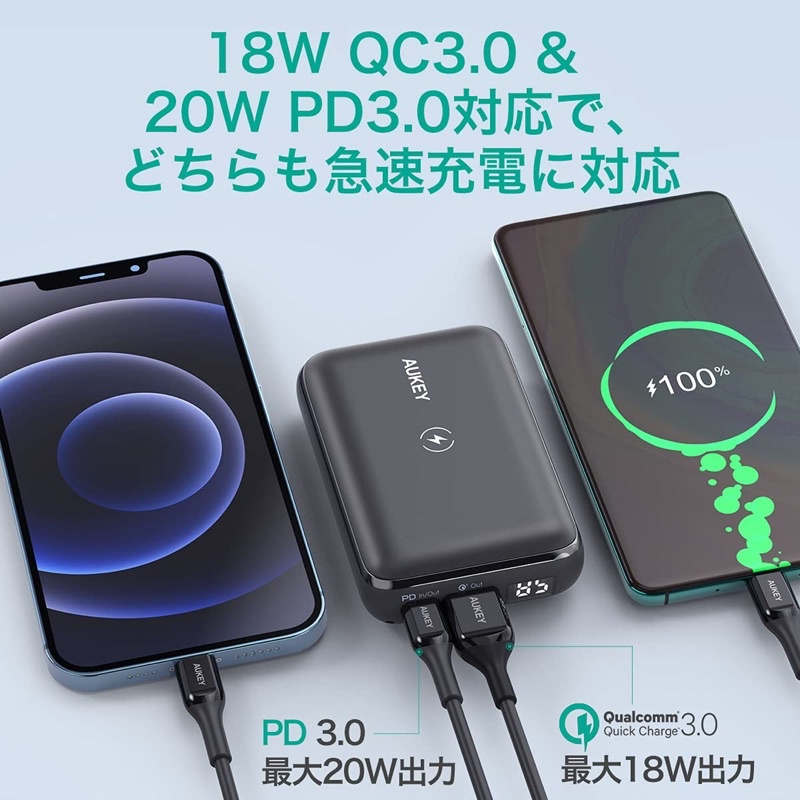 Pin sạc dự phòng không dây AUKEY PB-WL01S Basix Pro Mini 10000mh Wireless 10W, PD 3.0 20W &amp; QC 3.0 18W - Hàng chính hãng