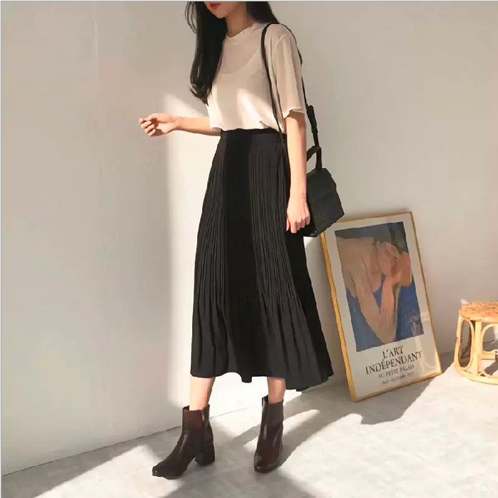 Chân váy dài xếp ly, midi, freesize 70cm 42~62kg, chân váy xếp ly dài công sở M03 | BigBuy360 - bigbuy360.vn