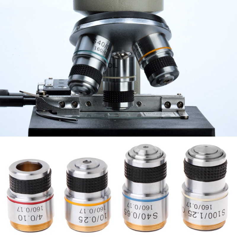 Set 4 Thấu Kính Hiển Vi 10x40x 100x Achromatic Objective 185