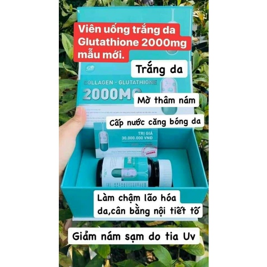 [ Chính hãng] Viên uống trắng da Glutathione 2000MG bật tông tức thì an toàn [ Hộp 30 viên]