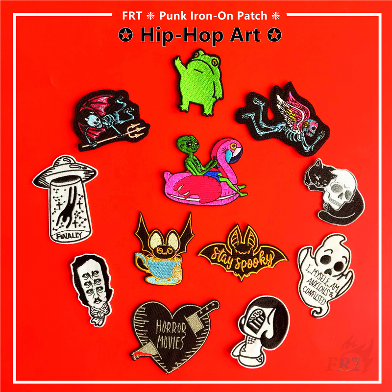 ☸ Hip-Hop Art - Punk Iron-On Patch ☸ 1Pc Frog Alien Ghost Skull DIY Sew on Iron on Badges Patches