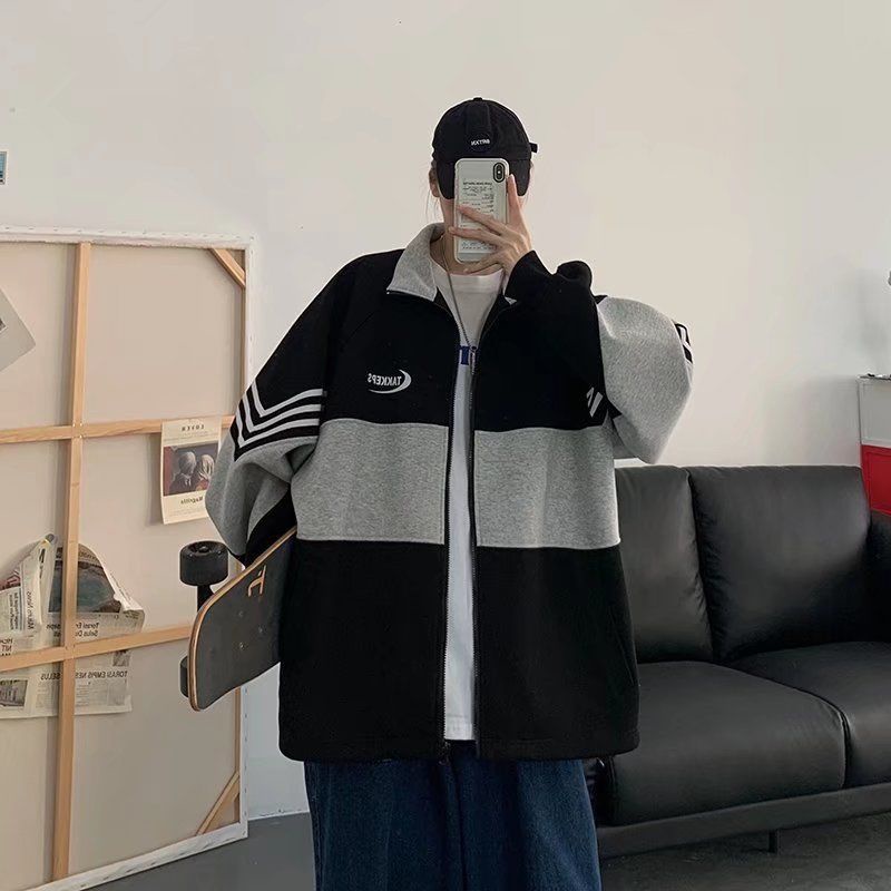 Áo Khoác Cardigan Cổ Đứng Dáng Rộng Phong Cách Harajuku Hàn Quốc Thời Trang Xuân Thu Cho Nam