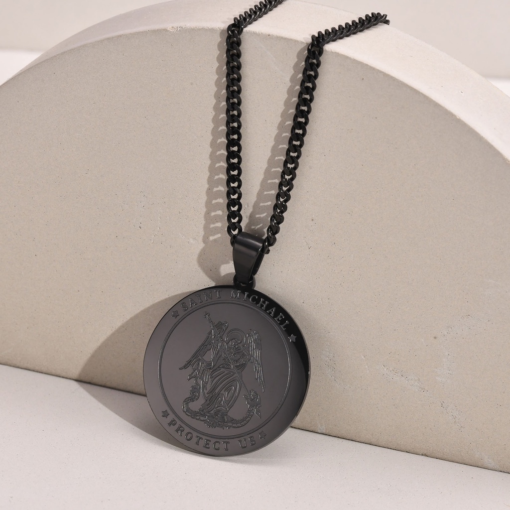 Vnox Vòng cổ Mặt Tròn Bằng Thép Không Gỉ Khắc Chữ Saint St Michael / Christopher / Medallion Cho Bé Trai