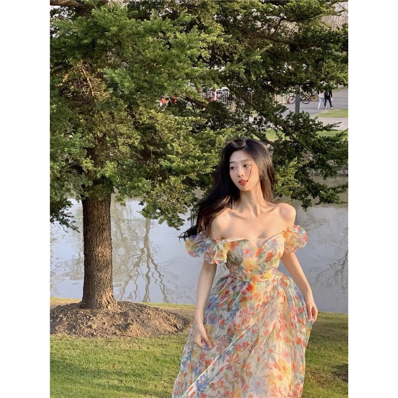 Đầm maxi hoa tay phồng phong cách cổ điển retro búp bê kiểu Pháp - Donna dress