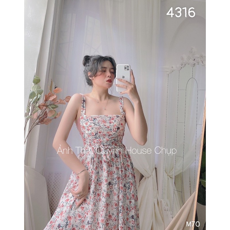 [ Ảnh thật shop chụp ] Đầm hoa họa tiết 2 dây phối lưới hông cột nơ eo🌸