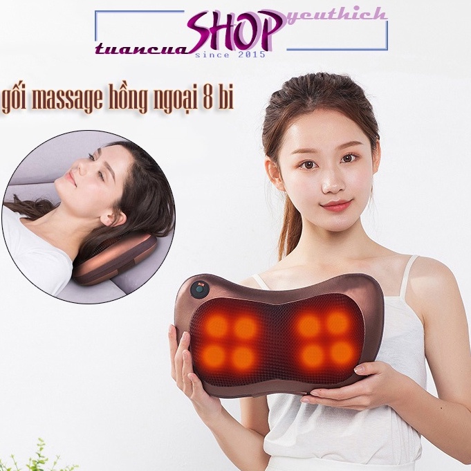 Gối Massage Cổ Hồng Ngoại 8 Bi 2 Chiều Cao Cấp - Máy Massage Cổ - Gối Mát Xa Cổ Vai Gáy