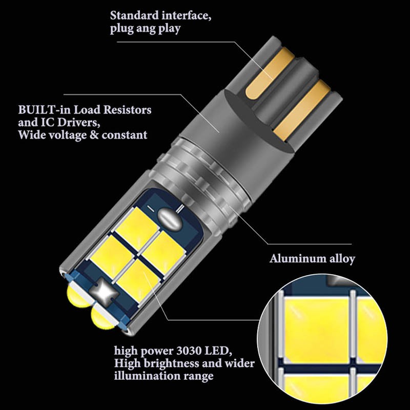 1 đèn LED Canbus W5W 3030 10SMD 12V-24V 194 168 10W cho xe hơi