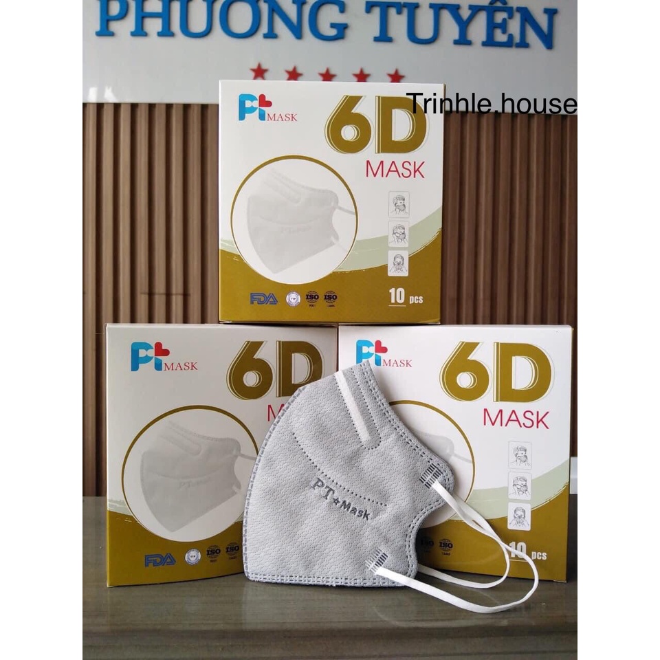 Sỉ thùng 500 cái khẩu trang 6D PT chính hãng Phương Tuyến màu xám, trắng, đen- Tân Bình