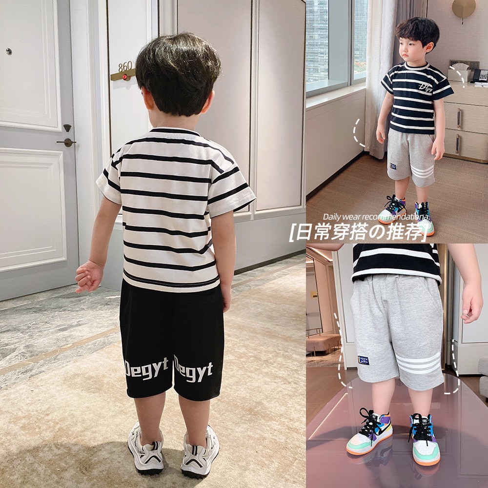 Thời trang bé trai_áo thun ngắn tay cổ tròn sọc ngang 2 mẫu bé trai bé gái Xiliba hè 2021 cho bé 1-8 tuổi (10-28kg)
