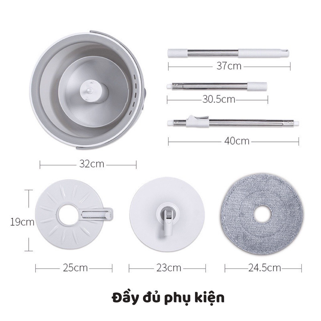 Bộ Cây Lau Nhà Tách Nước Bẩn Thông Minh MOP 360 độ, Bộ 2 Bông Lau