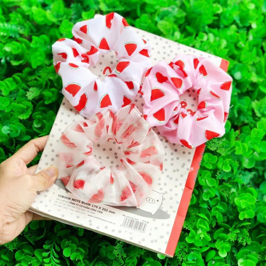 BỘ 3 DÂY BUỘC TÓC CỘT TÓC VẢI VON HỌA TIẾT TRẮNG ĐỎ CHO NỮ- MIX SẲN TONE