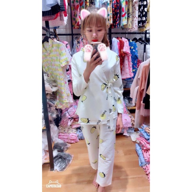 Bộ ngủ Thái Lan Kimono tay dài quần dài