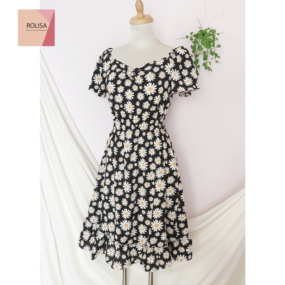 Đầm váy nữ hoa cúc màu tím hot trend, dáng xoè, dễ thương, dạo phố Rolisa RD050 | BigBuy360 - bigbuy360.vn