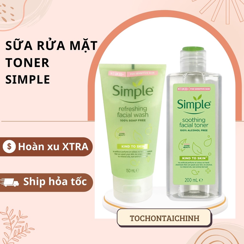Sữa Rửa Mặt Simple Gel Kind To Skin Refreshing Facial Wash Gel 150ml- Toner Simple Kind To Skin Soothing Facial