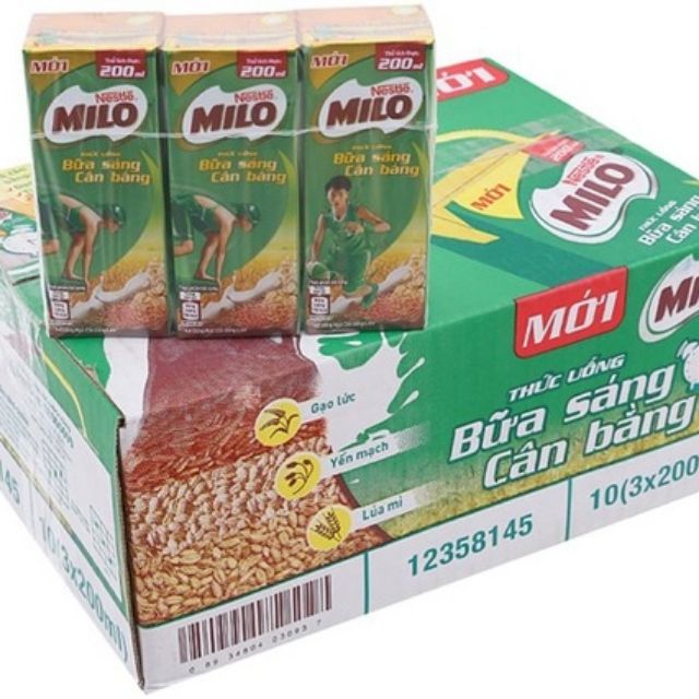 1 thùng Milo bữa sáng cân bằng 30 hộp × 195ml ( date 6.2020)