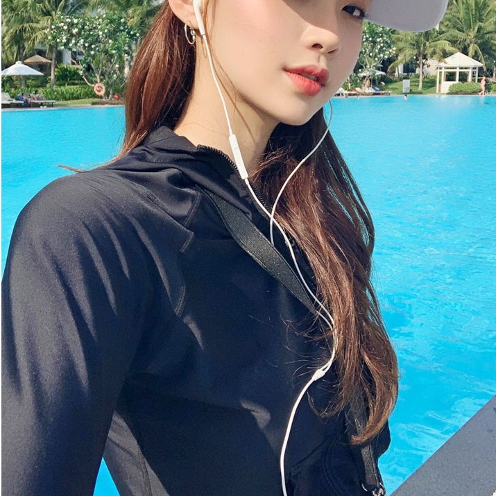 Bộ đồ bơi Bikini ❤️𝐊𝐄̀𝐌 𝐌𝐔́𝐓❤️ Áo dài tay có mũ cá tính 2360