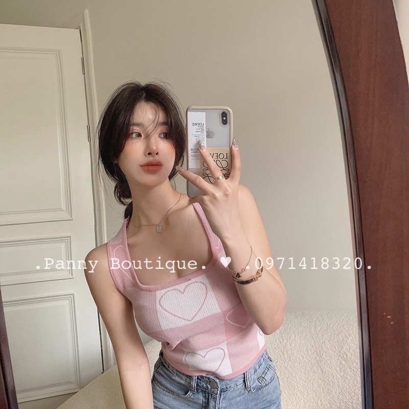 Áo ba lỗ dệt kim trái tim dáng croptop, style ulzzang Hàn Quốc 🌻 Panny Boutique 🌻