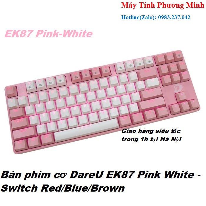 Bàn phím cơ gaming DareU EK87 Pink White Switch Blue/Red/Brown-  Hàng chính hãng bảo hành 24 tháng