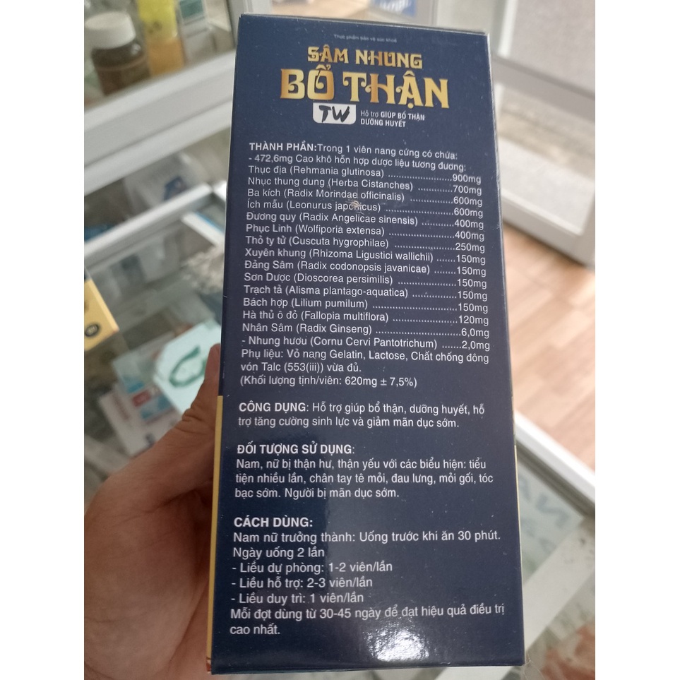 Sâm Nhung Bổ Thận TW hỗ trợ bổ thận, tăng cường sinh lực & giảm mãn dục sớm dành cho nam, nữ bị thân hư, yếu H60 viên