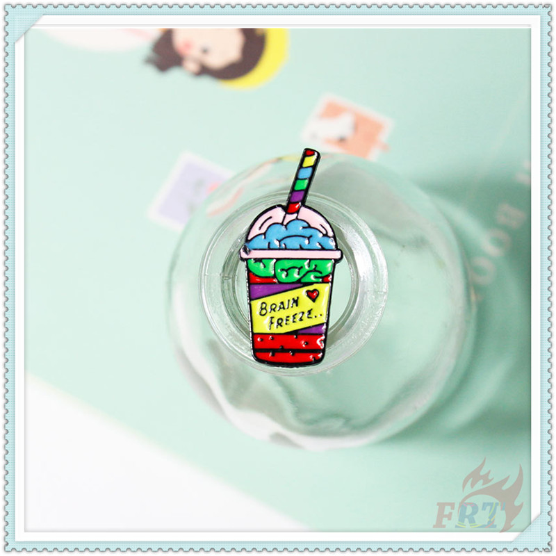 ★ Brain Freeze  - Ice Cream Drinking Brooches ★ 1Pc Rainbow Frappuccino Fashion Doodle Enamel Pins Backpack Button Badge Brooch