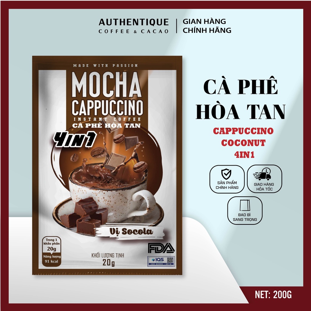 Cà phê pha sẵn hòa tan vị Mocha 4in1 20G - Mocha Cappuccino Instant Coffee | Authentique Instant Coffee