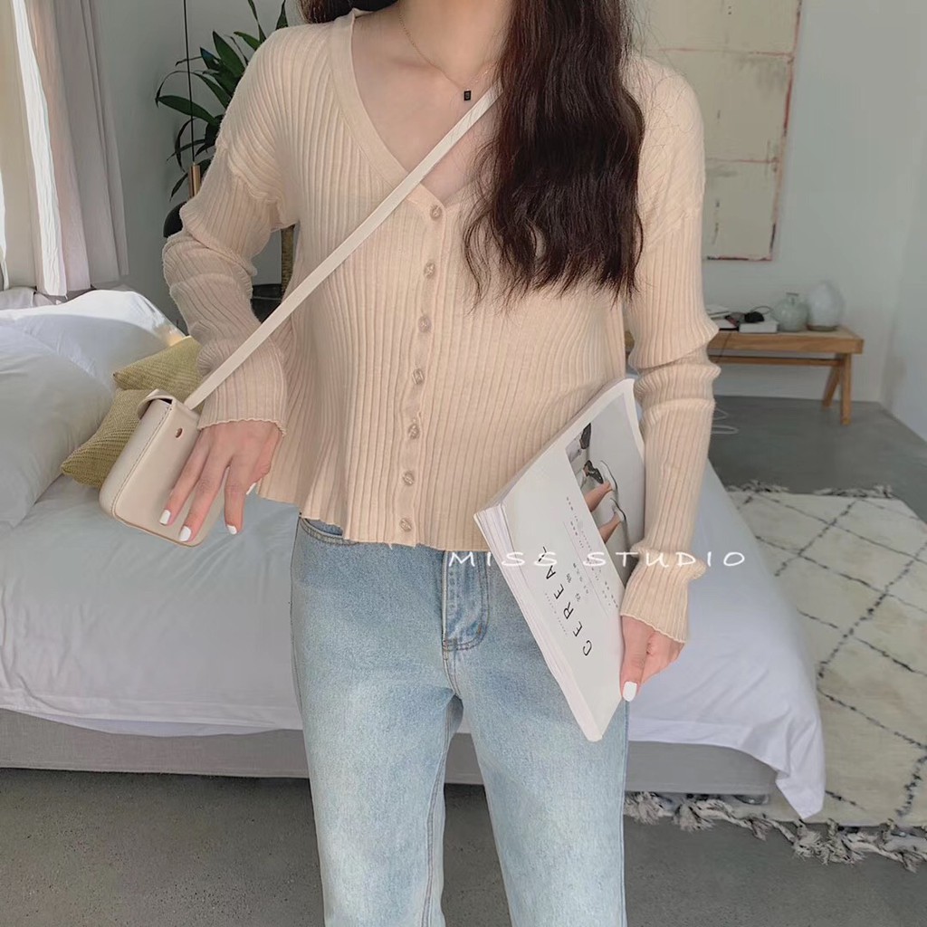 Áo Len Dài Tay Cổ Chữ V Thời Trang Hàn Quốc Cá Tính Cho Nữ