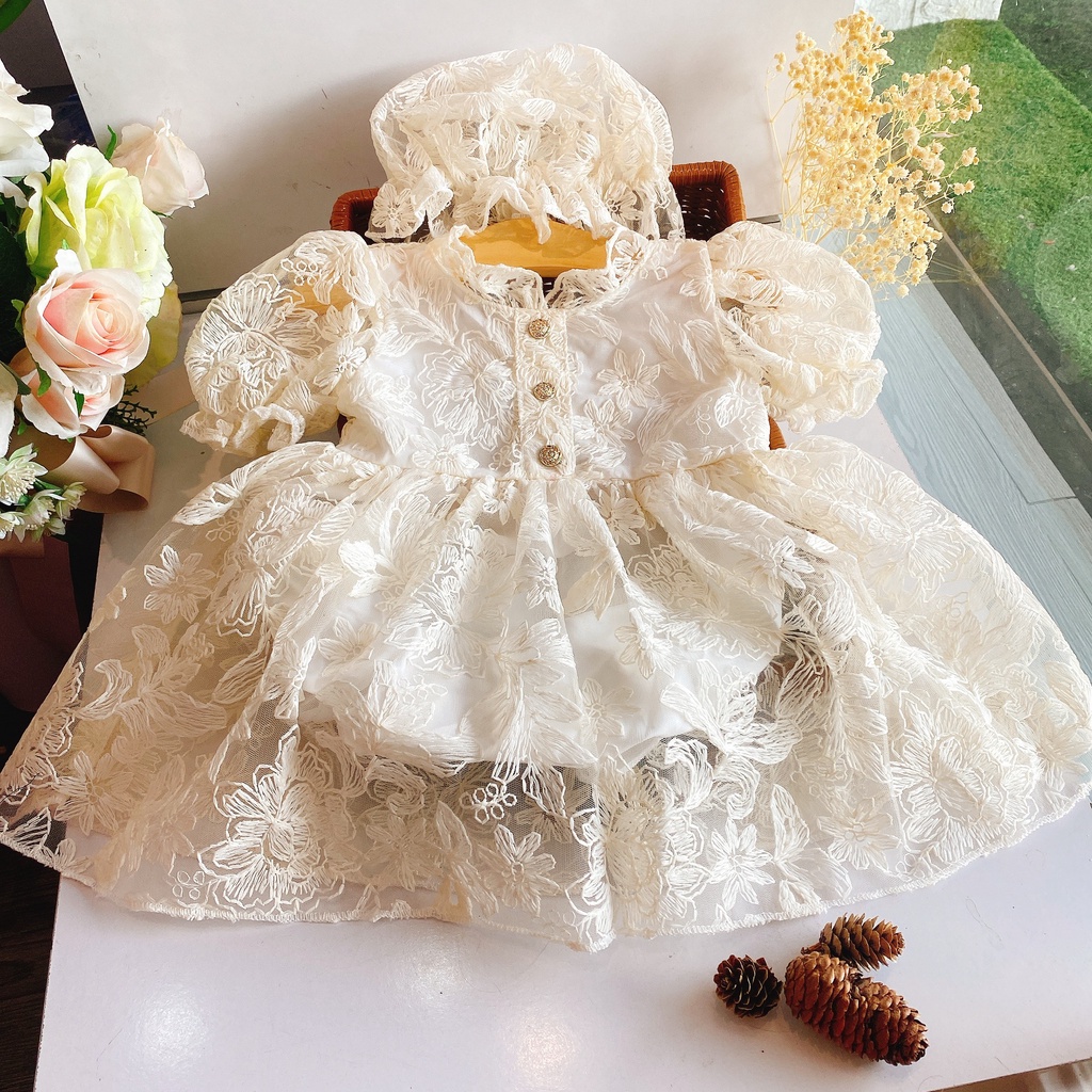 Body váy ren hoa công chúa cho bé đầy tháng, thôi nôi