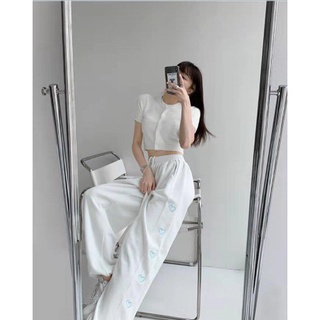 Quần jogger nữ sọc kẻ tim ống rộng thời trang unisex SHINO fashion