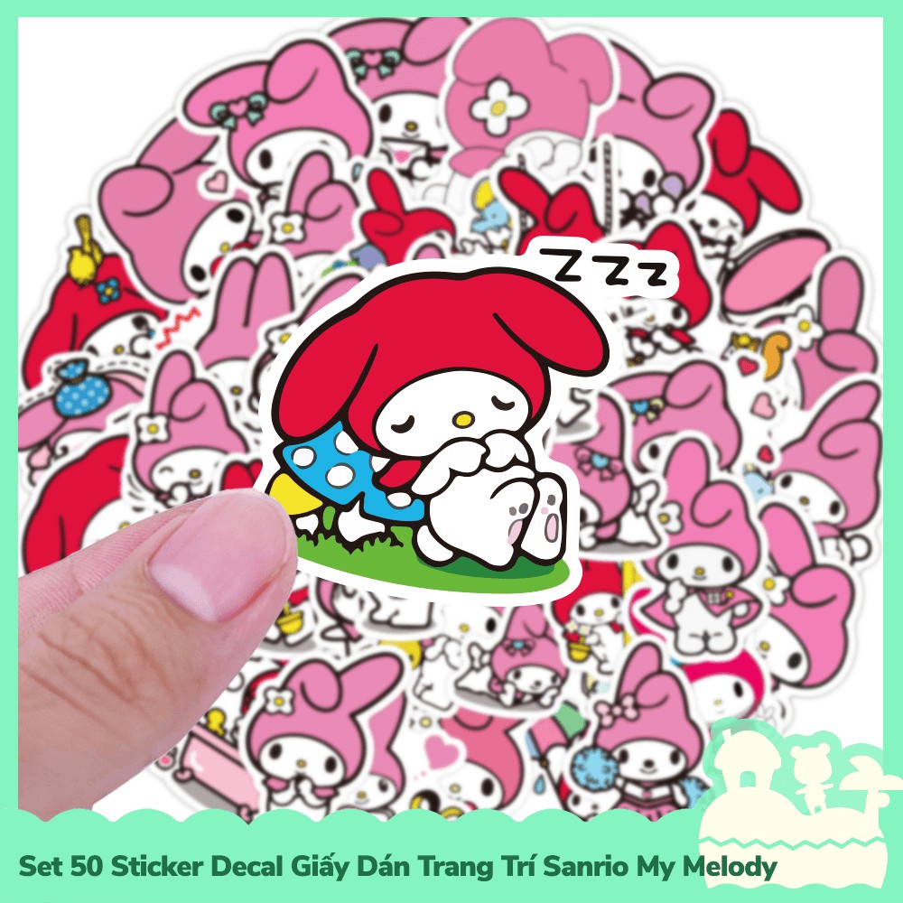 [Sẵn VN - NowShip] Set 50 Sticker Decal Dán Trang Trí Mẫu Nhân Vật Hoạt Hình Sanrio My Melody