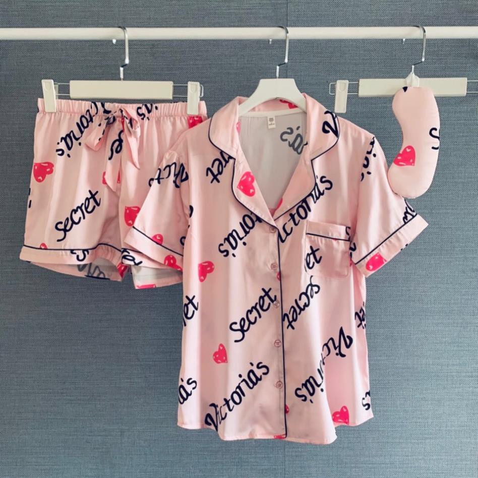 Bộ ngủ lụa Pizama đùi hoạ tiết chữ hàng cao cấp