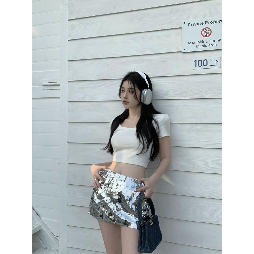 Chân Váy Mini Đính Kim Sa Lấp Lánh Thời Trang Mới 2023 Cho Nữ