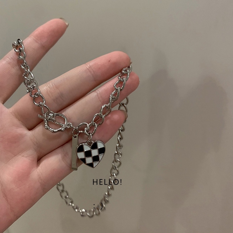 Korean Fashion Checkerboard Necklace OT Buckle Casual Chain Women Fashion Jewelry Accessories