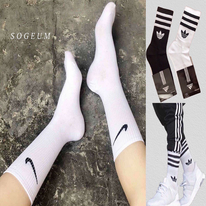 Tất cao cổ, vớ thể thao unisex cổ cao 100% cotton mầu đen trắng và trơn