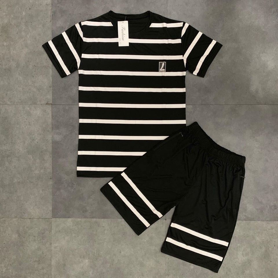 Bộ hè nam, bộ thun nam cộc tay In logo Hai Màu Trắng Đen - BN09 | BigBuy360 - bigbuy360.vn