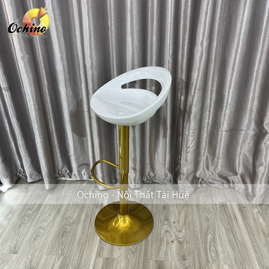 Ghế Bar, Ghế Trang Điểm Mẫu NHỰA KHOÉT LỖ Chân Vàng K1 Sang Chảnh Điều Chỉnh Độ Cao 60/80 Và Xoay 360 Độ ( Có Sẵn)