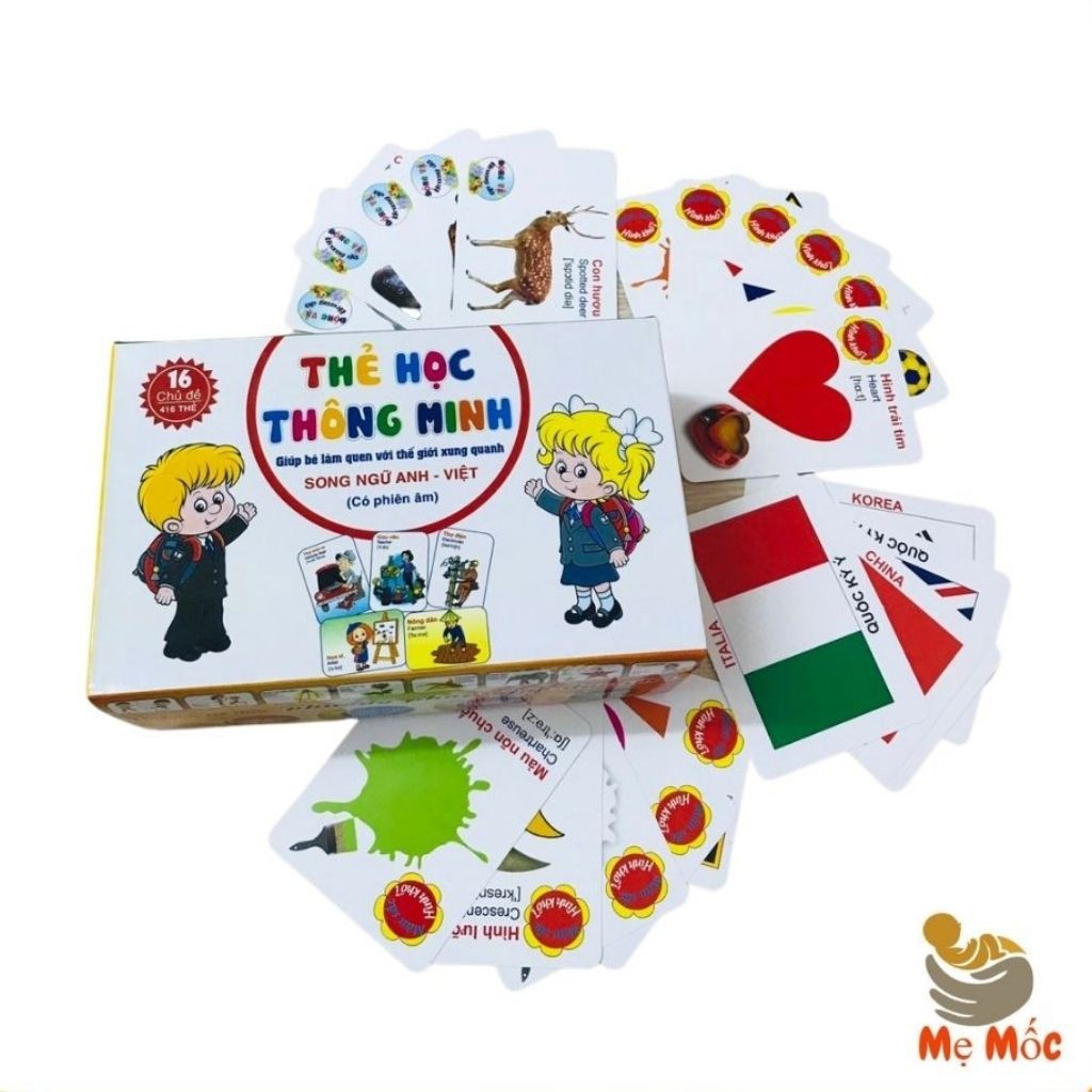 Bộ Thẻ Thông Minh 16 chủ đề có song ngữ anh viêt cho bé kích thích trí tuệ bé - Shop mẹ Mốc ,16CD