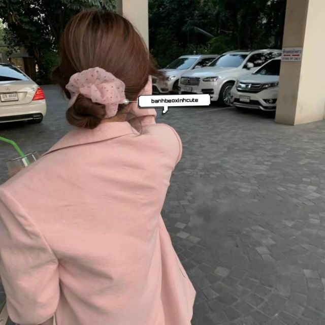 Dây buộc tóc vải voan chấm bi scrunchies bản to