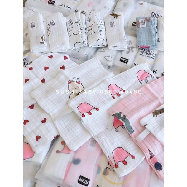 Set 5 khăn mặt xô muslin Baby Bee