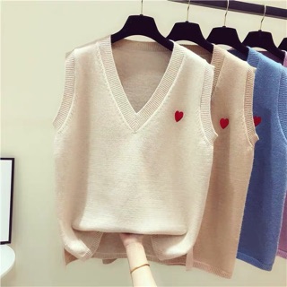 Áo gile len không tay cổ trái tim dáng uzlang cực yêu với trái tim ở ngực