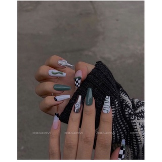 Mẫu nailbox móng up xanh mix đen . hot trend